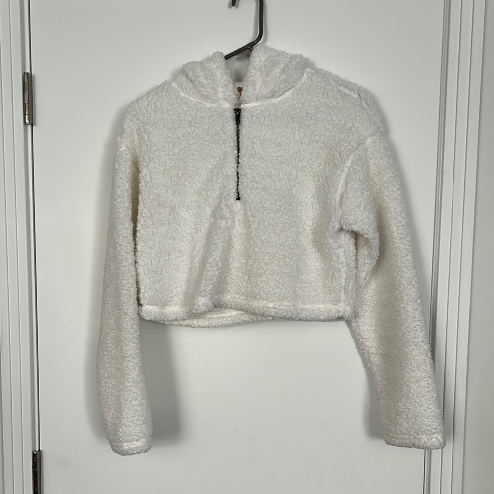 LA Hearts Cozy White Faux Sherpa Cropped Hoodie Jacket